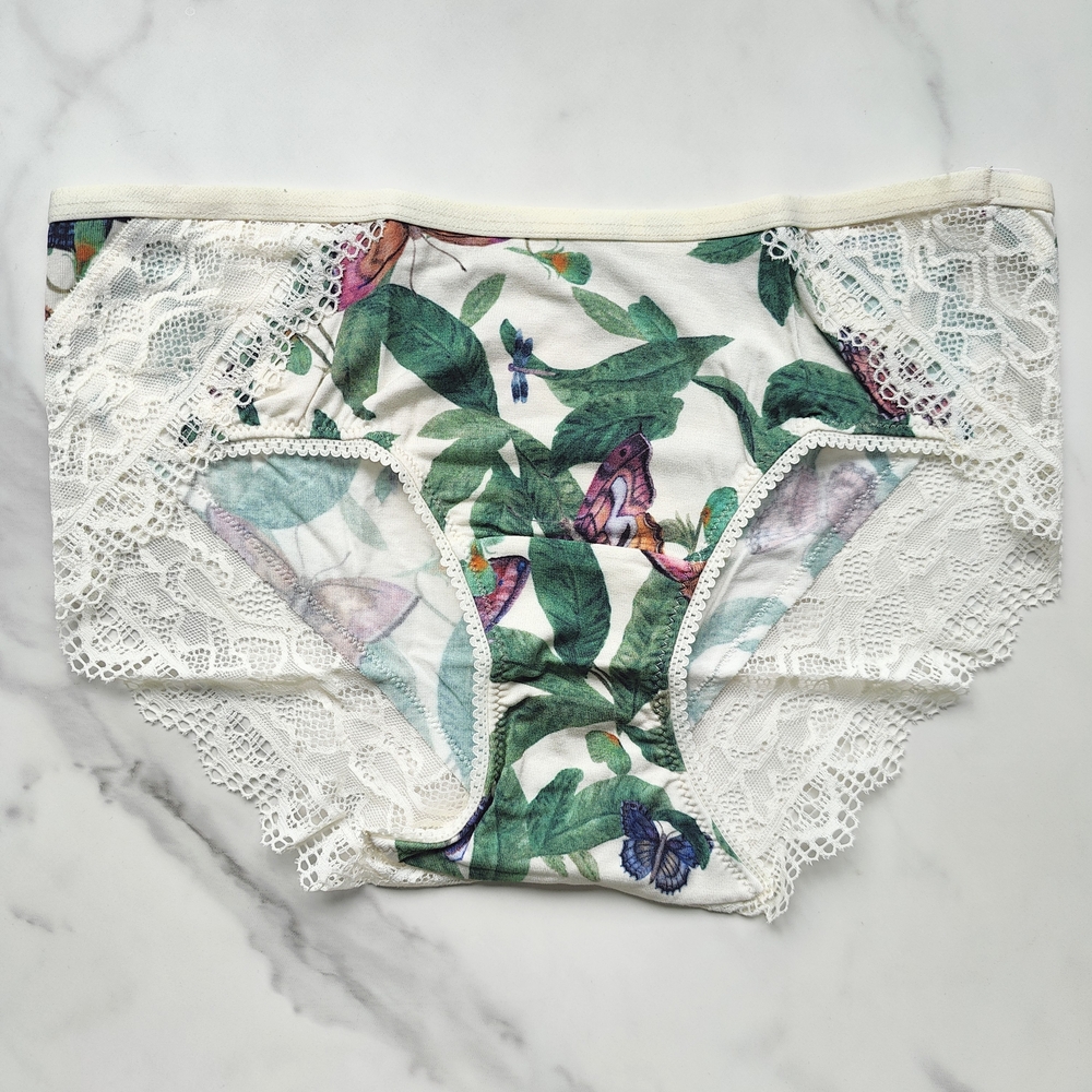 Soma Floral Lace Trim Panties - Green and White